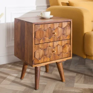 Massivholz Beistelltisch MYSTIC LIVING 60cm Sheesham Retro Nachttisch mit Schubladen