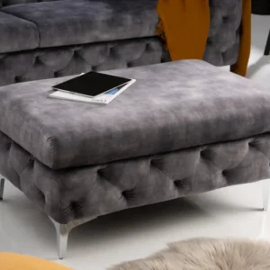 MODERN BAROCK Chesterfield Sitzhocker 92cm dunkelgrau Samt Fußhocker
