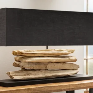 RIVERINE Handgearbeitete Tischlampe 80cm schwarz Treibholz Tischleuchte