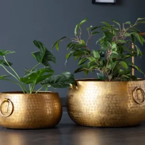 ORIENT Handgefertigte Schalen 2er Set gold Blumentopf im Hammerschlagdesign