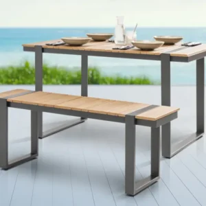 Moderne Outdoor Sitzbank TAMPA LOUNGE 125cm grau natur Aluminium Metall Holz-Design wetterfest