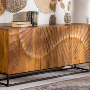 SCORPION Massives Sideboard 140cm braun Mangoholz aufwendige 3D Schnitzereien