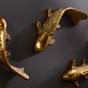 Feng Shui Wanddeko 3er Set Fische KOI 25cm antik gold maritimes Design