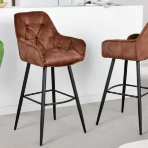 MILANO Design Barhocker braun Samt Barstuhl mit Chesterfield Steppung