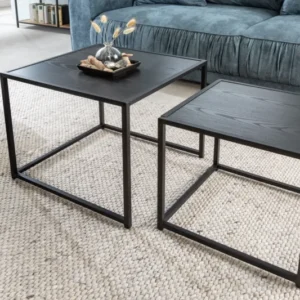 SLIM LINE Design Beistelltische 2er Set 50cm Esche schwarz Industrial Stil