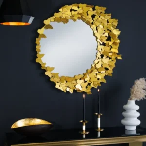 BUTTERFLY Dekorativer Wandspiegel 80cm gold Metall rund handmade Schmetterling Rahmen