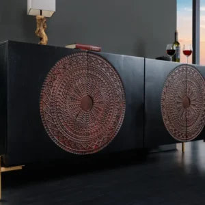 MANDALA Massives Sideboard 160cm Mangoholz schwarz goldene Füße