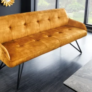 EUPHORIA Design Sitzbank 160cm Samt Retrostil Ziersteppung Hairpin Legs Metallbeine Armlehnen