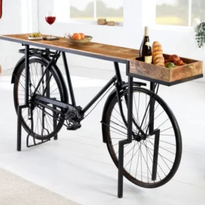 Retro Konsolentisch BICYCLE 195cm Mangoholz Fahrrad Bartisch Upcycling