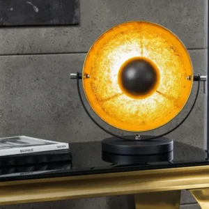 Industrial Design Tischlampe STUDIO 40cm schwarz Blattgold-Optik neigbarer Schirm