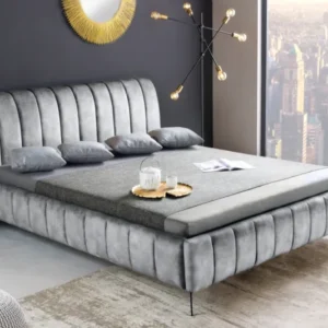 AMSTERDAM Retro Doppelbett 160x200cm grau Samt Industrial Design