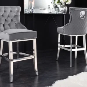 CASTLE DELUXE Design Barhocker Samt silber Edelstahl Chesterfield