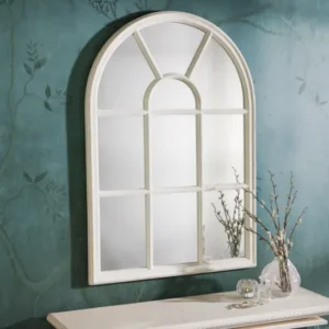 Design Wandspiegel CASTILLO 100cm weiß Landhausstil Fensterspiegel Rundbogen Shabby Chic