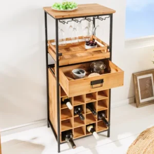Massivholz Weinregal SEVENS SEAS 120cm natur Pinienholz schwarz Metall Flaschenregal