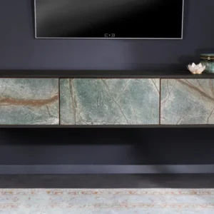 MOUNTAIN SOUL Design TV-Board 160cm hängend Marmor Steinfurnier Akazienholz