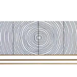 ZEN CIRCLES Massives Sideboard 180cm weiß schwarz gold Mangoholz 3D-Design