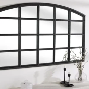 Moderner Wandspiegel PARIS 120cm schwarz Fensterspiegel Rundbogen-Design