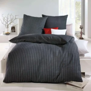 Kaeppel Biber Wendebettwäsche Eternity Combo Zinn gestreift 155x220 cm + 80x80 cm