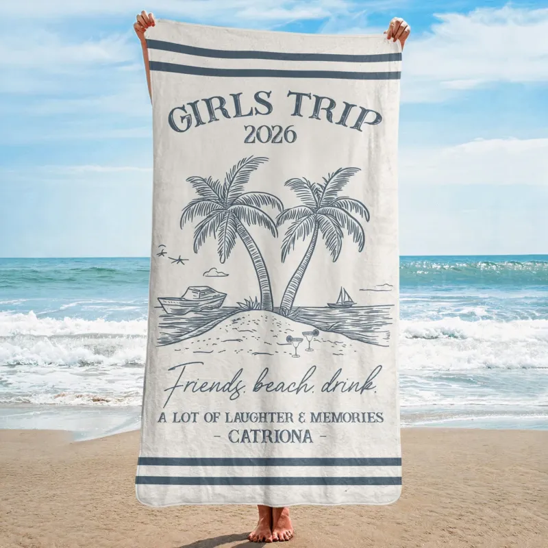 Personalized Beach Towel, Sun Sand Chill Coastal Design Bamboo Beach Towel