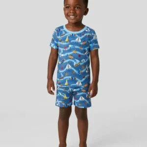 Blue Sail La Vie Family Matching Bamboo Two Piece Short Sleeve Shorts Pajama Set