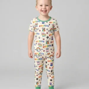 Rainbow Space Cats Family Matching Bamboo Two Piece Short Sleeve Pajama Set
