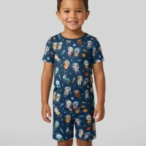Animal Astronauts Bamboo Two Piece Short Sleeve Shorts Pajama Set