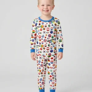 Soccer Cup All Country Balls Bamboo Two Piece Long Sleeve Pajama Set