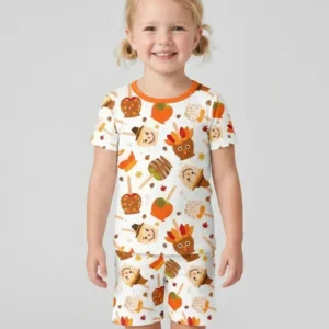 Fall Caramel Apple Family Matching Bamboo Two Piece Short Sleeve Shorts Pajama Set
