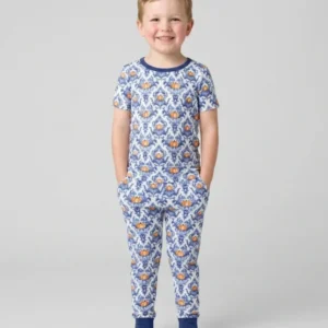 Pumpkin Toile Family Matching Bamboo Two Piece Short Sleeve Pajama Set