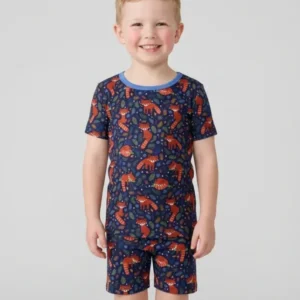 Tossed Red Panda Bamboo Two Piece Short Sleeve Shorts Pajama Set