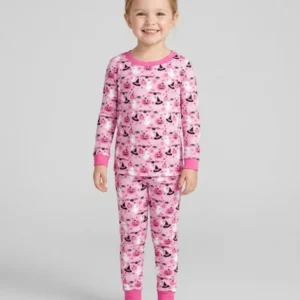 Cute Pink Halloween Ghost Pumpkin Witch Bamboo Two Piece Long Sleeve Pajama Set