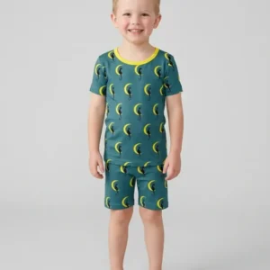 Black Cat Crescent Moon Celestial Night Bamboo Two Piece Short Sleeve Shorts Pajama Set