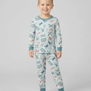 Personalized Airplane Birthday Boy Bamboo Two Piece Long Sleeve Pajama Set