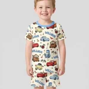 Car Movie Bamboo Two Piece Short Sleeve Shorts Pajama Set