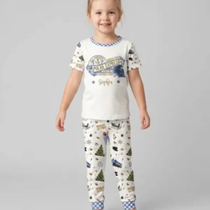 Custom Name North Pole Adventure Bamboo Two Piece Short Sleeve Pajama Set