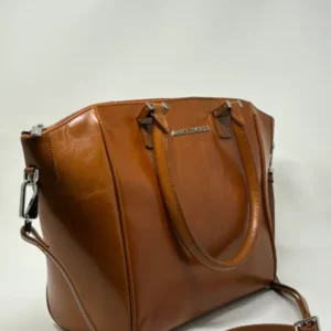 Annick Levesque Mona Medium Cognac Genuine Leather Tote Bag