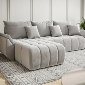 Designer Ecksofa Lenoa mit Schlaf- und Klappfunktion in Samt