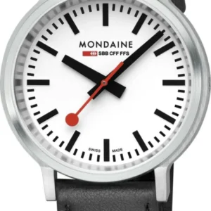 Herrenuhr mit schwarzem Lederband, silbernem Gehäuse und weißem Zifferblatt