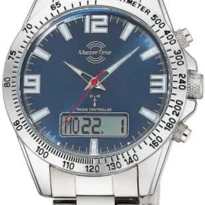 Herrenarmbanduhr mit blauem Zifferblatt, Datumsanzeige und silbernem Metallarmband