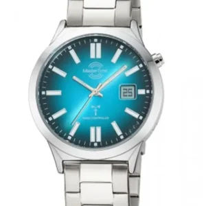 MasterTime Herren-Armbanduhr mit türkisfarbenem Zifferblatt und Metallarmband
