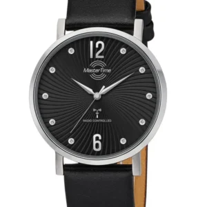 Damen-Armbanduhr Master Time mit schwarzem Lederarmband und schwarzem Zifferblatt