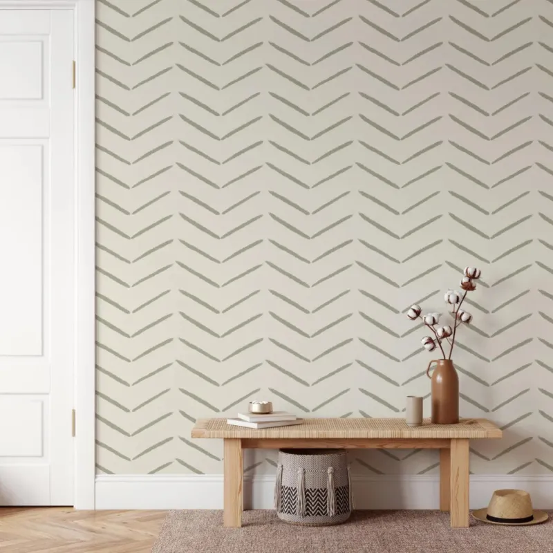 MUNKS & ME - Papier Peint Chambre Enfant à Motif Répété - À Chevrons | Olive