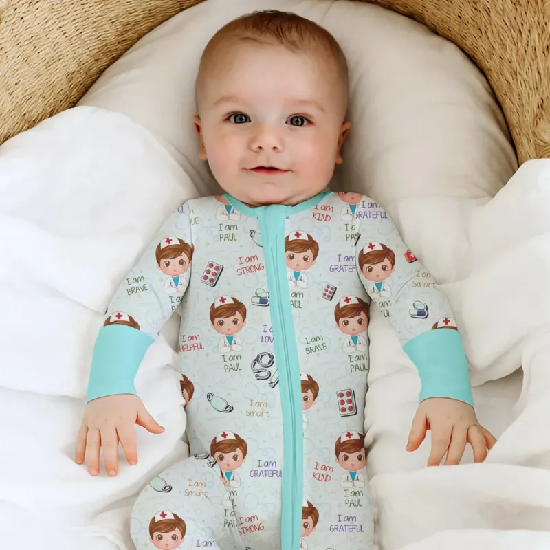 Personalized Dream Jobs Convertible Zippered Romper - Doctor , Personalized Dream Jobs Convertible Zippered Romper - Doctor - 0-3M