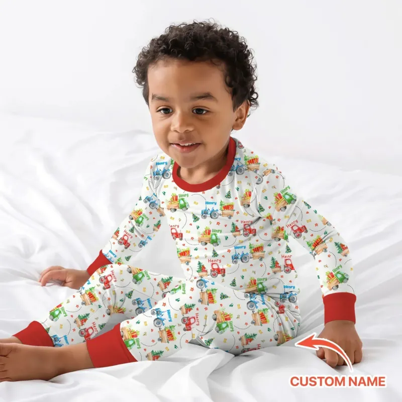 Personalized Santa's Little Builders Two Piece Long Sleeve Pajama Set , Personalized Santa's Little Builders Two Piece Long Sleeve Pajama Set - 12-18M