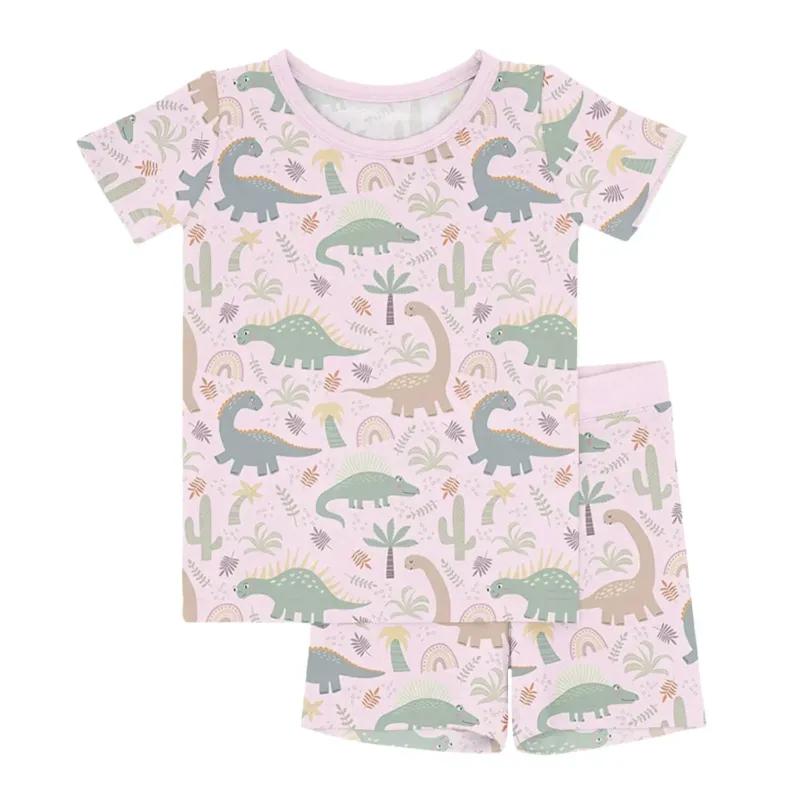Pink Jurassic Jungle Two Piece Short Sleeve Shorts Pajama Set , Pink Jurassic Jungle Two Piece Short Sleeve Shorts Pajama Set - 12-18M