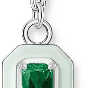 Anhänger aus 925er Sterlingsilber mit grünem quadratischem Stein im Facettenrahmen