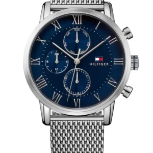 Herrenarmbanduhr von Tommy Hilfiger mit Quarzwerk, blauem Zifferblatt und Milanaiseband