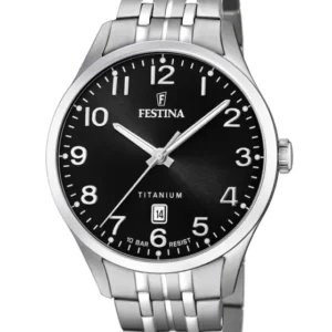 Herren-Titanarmbanduhr mit schwarzem Zifferblatt, silbernem Band und Datumsfenster