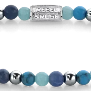 Armband mit blauen Edelsteinperlen und Edelstahlverschluss, runde Perlen