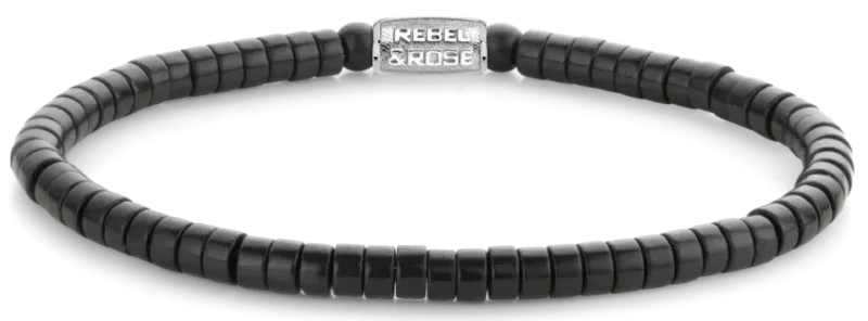 Schwarzes Perlenarmband mit Edelstahlverschluss, runde Scheibenperlen